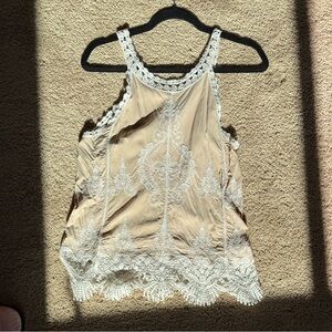 Ultra Pink Tan Tank Top with White Lace